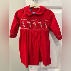 Anavini Baby Smocked Corduroy Christmas Dress 12m